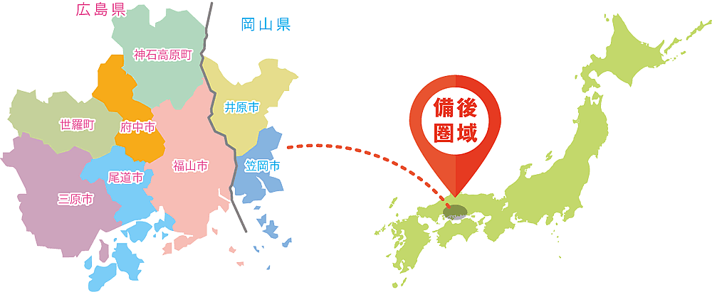 備後圏域の市町紹介イラストマップ